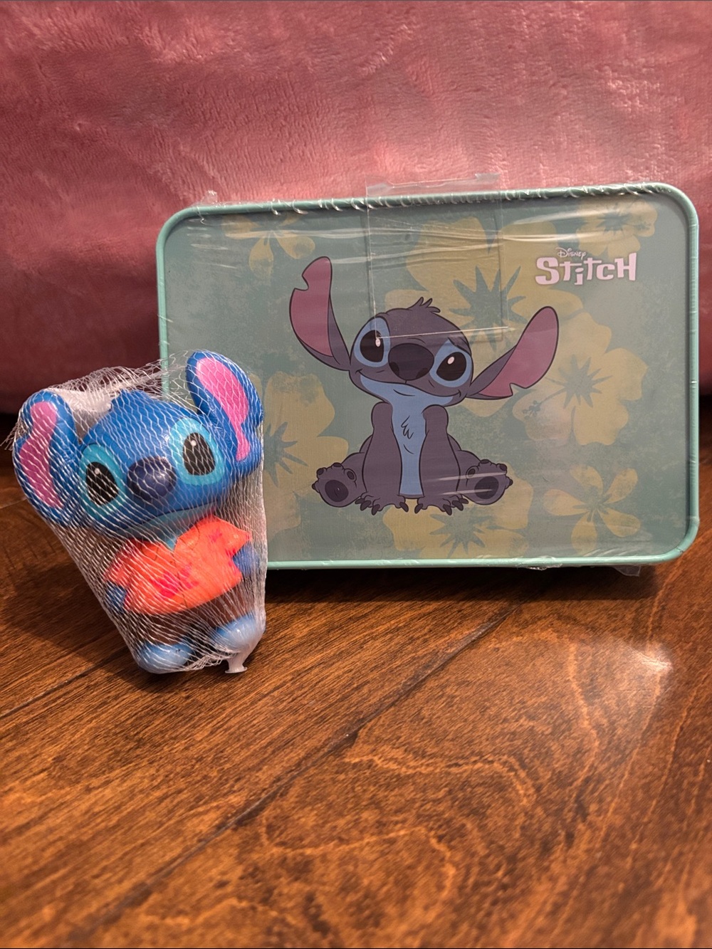 Disney Stitch Metal Tin with 6 flavored lip balms & Stitch Squishable fidget